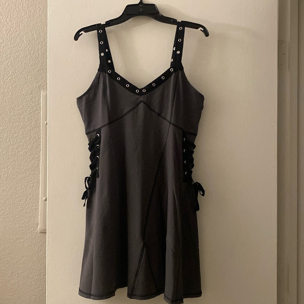 Social Collision Grey Grommet Strap Lace-Up Mini Dress - Hot Topic
